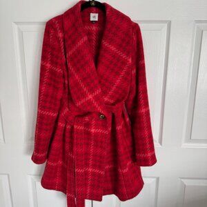 CAbi Evita Red Plaid Coat with belt Size M